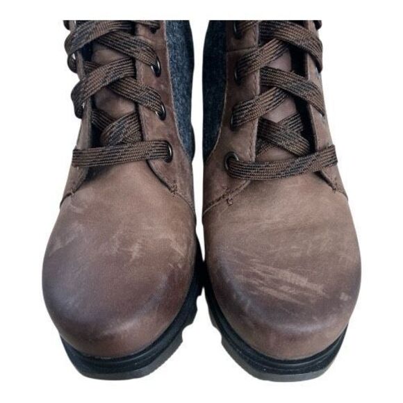 Sorel Joan of Arctic Wedge lll Lexie Brown Leather Boots Size 10 Black Winter - Picture 4 of 9